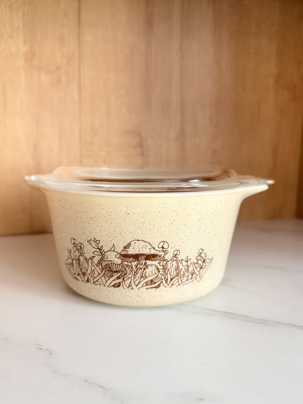 Vintage Pyrex Forest Fancies Mushroom Casserole Dish w/ Glass Lid 1980s